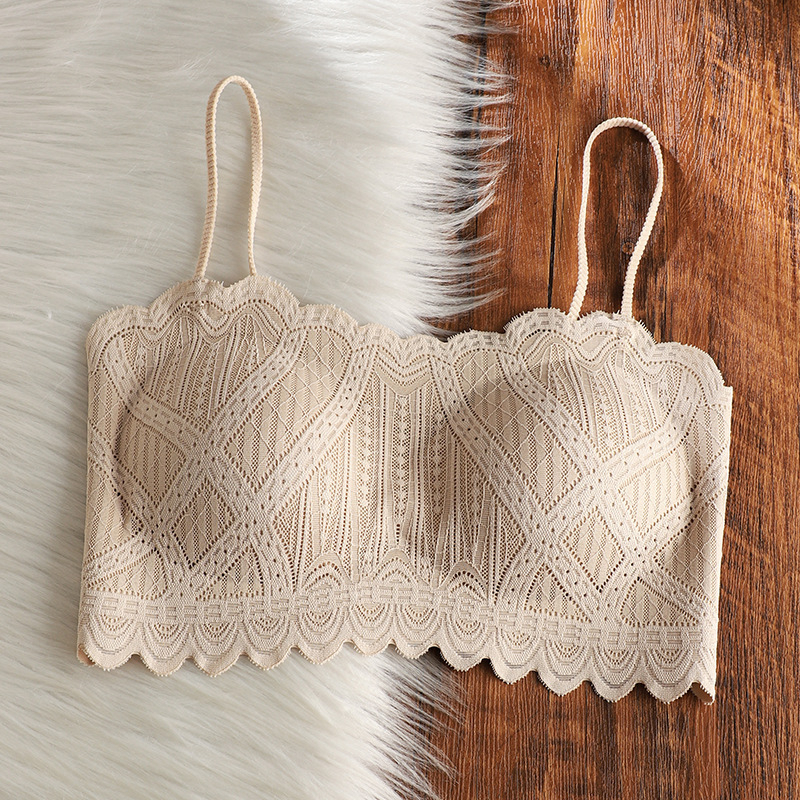 Bežično čipkasto bustier s dvostrukim trakama, bešavni dizajn, otvorena leđa