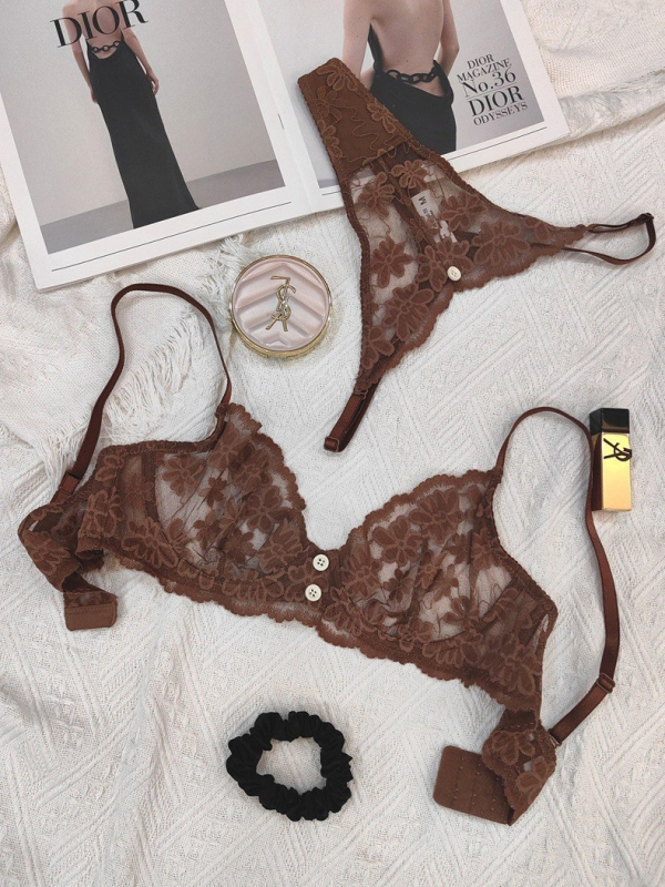Franco-inspiriran čipkasti set grudnjaka ultra-tankog kroja, košarice 3/4, lagana podrška i udobnost