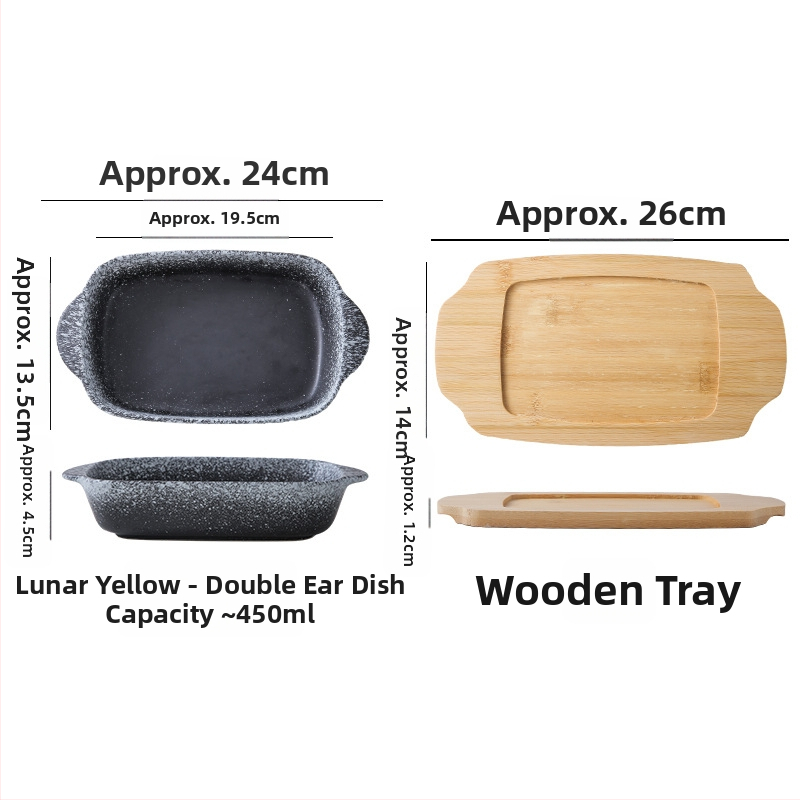 Japanski stil keramička posuda za pečenje, četvrtastog oblika, s pladnjem i dvostrukim ručkama, pogodna za mikrovalnu pećnicu