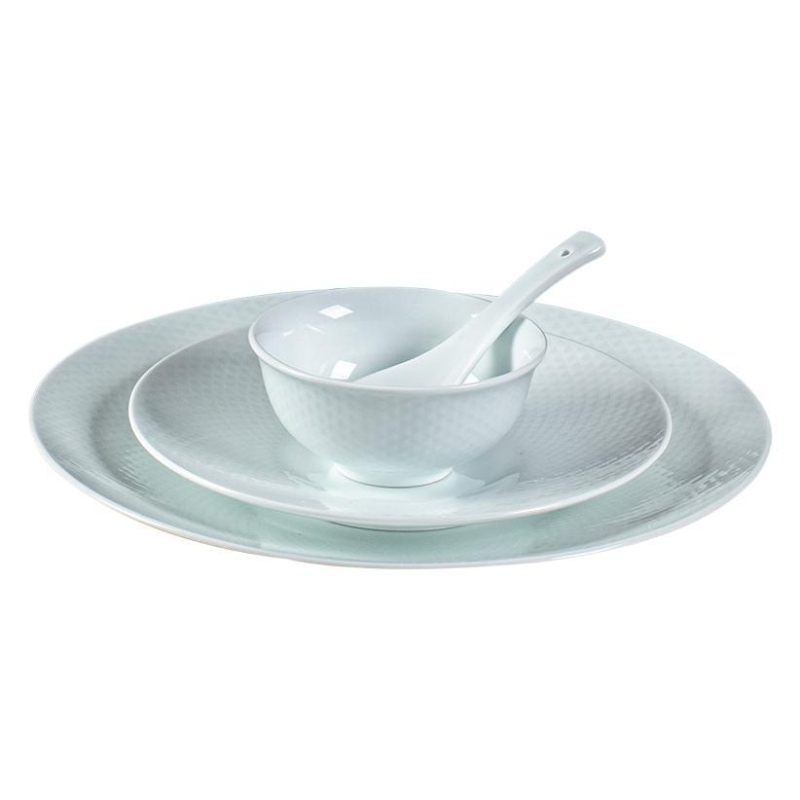 Portselanist hotellilaua serveerimiskomplekt, underglaze color, triibuline muster, 9-osaline komplekt