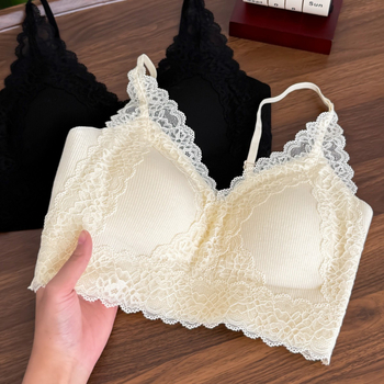 Bustier din dantelă fără cusături, push-up, top cu bretele fixe, cupe triunghi, poliester respirabil, spate frumos