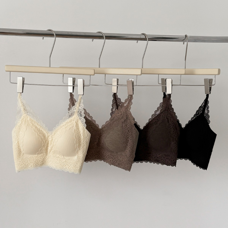 Bustier din dantelă fără cusături, push-up, top cu bretele fixe, cupe triunghi, poliester respirabil, spate frumos