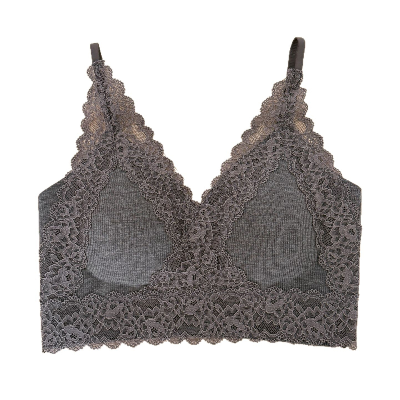 Bustier din dantelă fără cusături, push-up, top cu bretele fixe, cupe triunghi, poliester respirabil, spate frumos