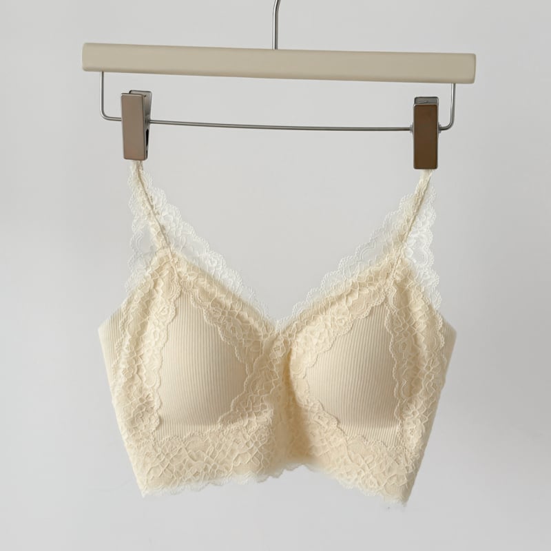 Bustier din dantelă fără cusături, push-up, top cu bretele fixe, cupe triunghi, poliester respirabil, spate frumos