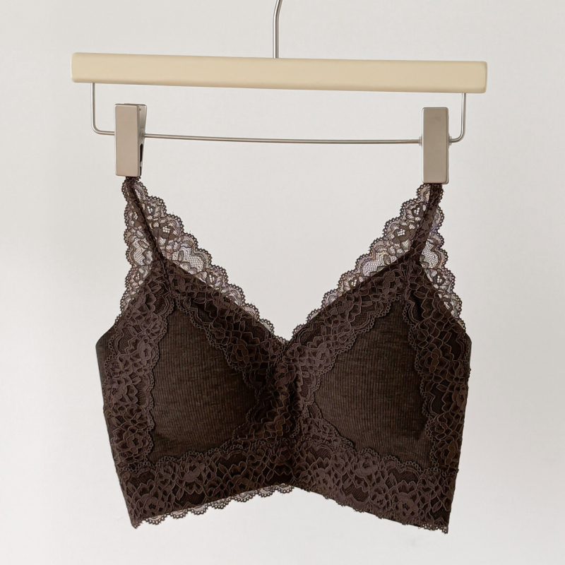 Bustier din dantelă fără cusături, push-up, top cu bretele fixe, cupe triunghi, poliester respirabil, spate frumos