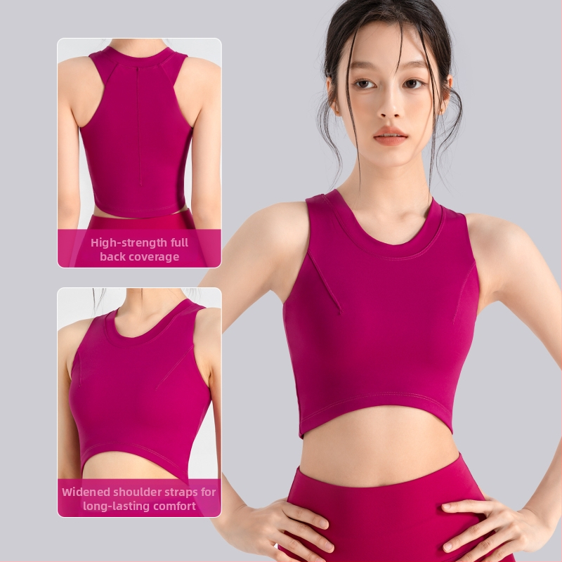 Женски спортен сутиен за висока интензивност, едноцял дизайн, основен материал нейлон, подплата спандекс, чашка 3/4, фиксирани двойни презрамки