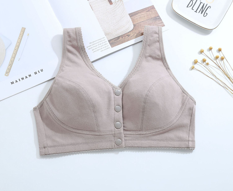 Сутиен за кърмене без кост, памучен, предно закопчаване, пълна чашка, тънко формована чашка, фиксирани двойни презрамки, дишащ и удобен