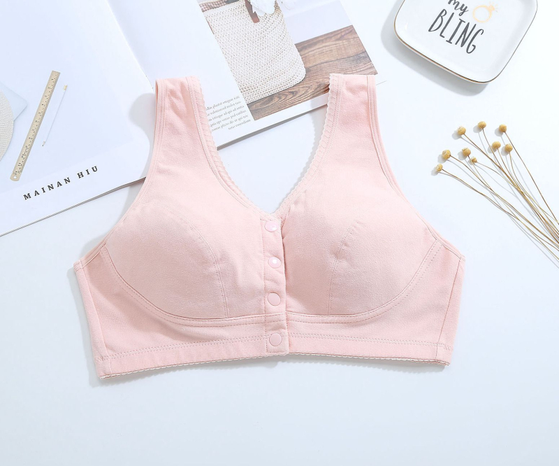 Сутиен за кърмене без кост, памучен, предно закопчаване, пълна чашка, тънко формована чашка, фиксирани двойни презрамки, дишащ и удобен