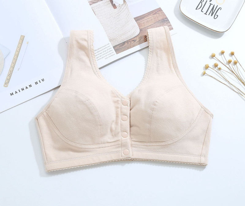 Сутиен за кърмене без кост, памучен, предно закопчаване, пълна чашка, тънко формована чашка, фиксирани двойни презрамки, дишащ и удобен