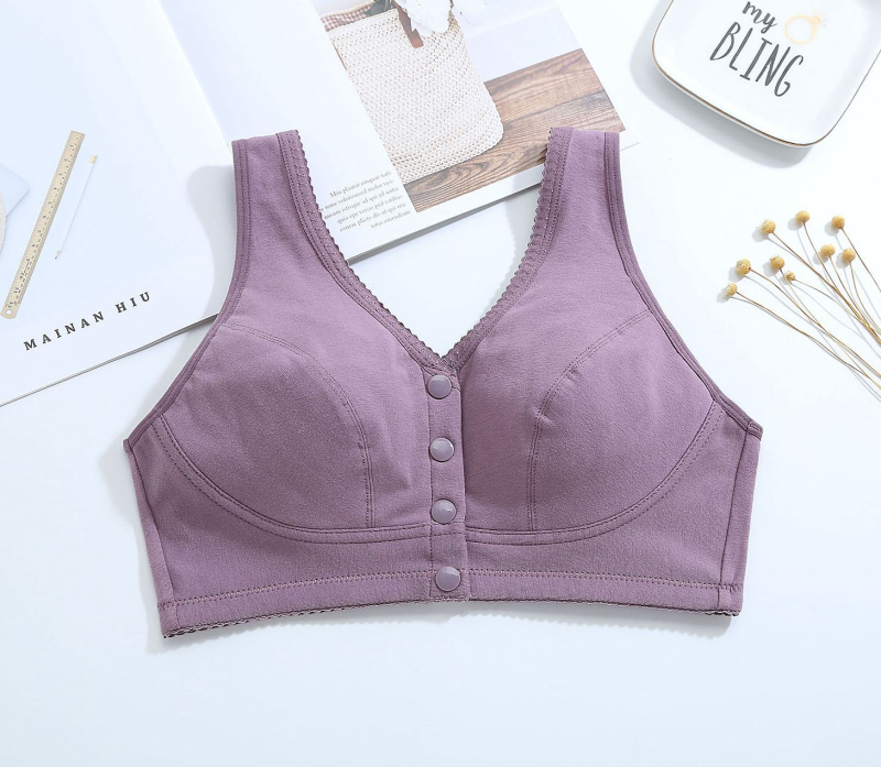 Сутиен за кърмене без кост, памучен, предно закопчаване, пълна чашка, тънко формована чашка, фиксирани двойни презрамки, дишащ и удобен