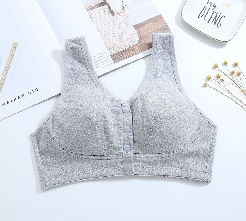 Сутиен за кърмене без кост, памучен, предно закопчаване, пълна чашка, тънко формована чашка, фиксирани двойни презрамки, дишащ и удобен