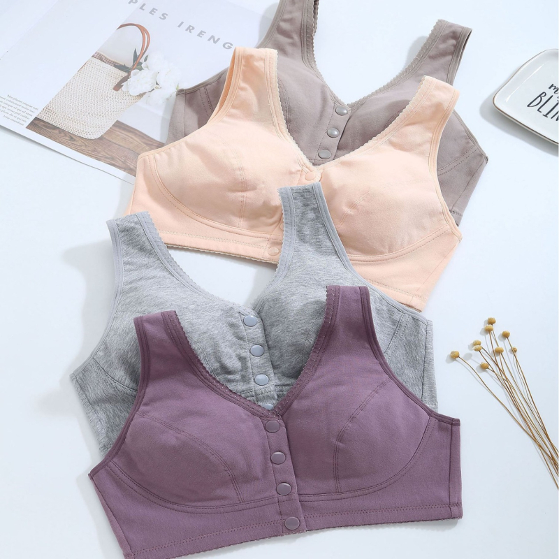Сутиен за кърмене без кост, памучен, предно закопчаване, пълна чашка, тънко формована чашка, фиксирани двойни презрамки, дишащ и удобен