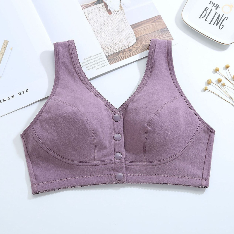 Сутиен за кърмене без кост, памучен, предно закопчаване, пълна чашка, тънко формована чашка, фиксирани двойни презрамки, дишащ и удобен