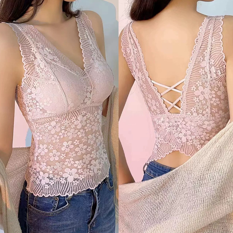 Žensko latex donje rublje s čipkom, francuski stil, bežični grudnjak, tubasti top