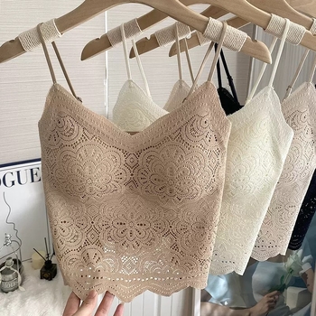 Camisola s integriranim ušivenim grudnjakom i čipkastim leđima, najlonsko tkanina, V-izrez, 181–200 g/m²