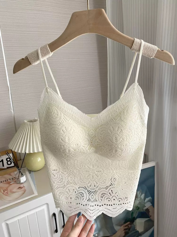 Camisola s integriranim ušivenim grudnjakom i čipkastim leđima, najlonsko tkanina, V-izrez, 181–200 g/m²
