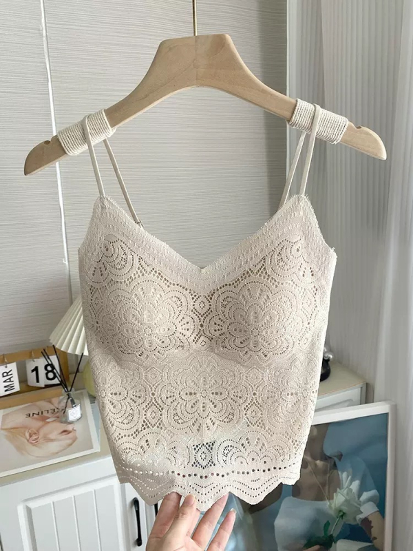 Camisola s integriranim ušivenim grudnjakom i čipkastim leđima, najlonsko tkanina, V-izrez, 181–200 g/m²