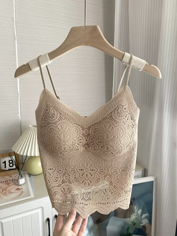 Camisola s integriranim ušivenim grudnjakom i čipkastim leđima, najlonsko tkanina, V-izrez, 181–200 g/m²