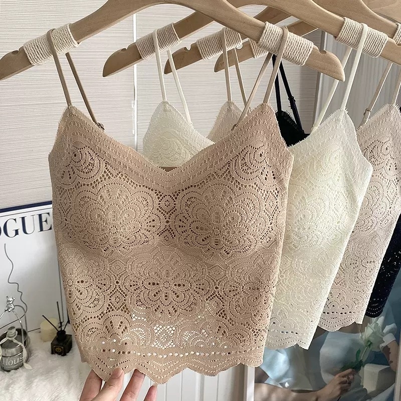 Camisola s integriranim ušivenim grudnjakom i čipkastim leđima, najlonsko tkanina, V-izrez, 181–200 g/m²