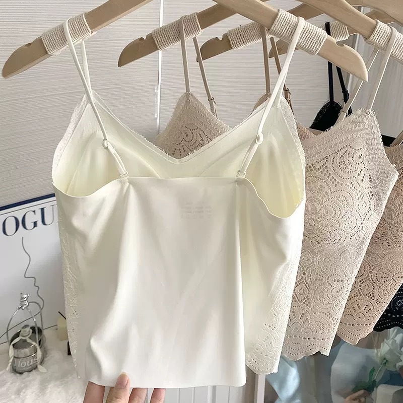 Camisola s integriranim ušivenim grudnjakom i čipkastim leđima, najlonsko tkanina, V-izrez, 181–200 g/m²