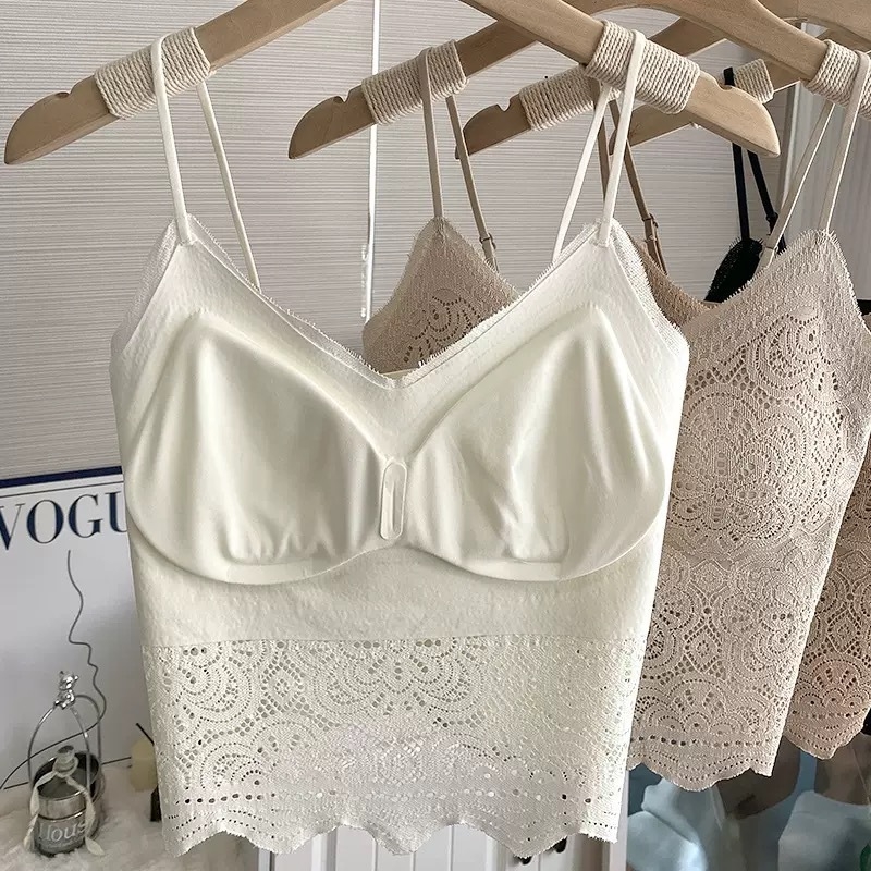 Camisola s integriranim ušivenim grudnjakom i čipkastim leđima, najlonsko tkanina, V-izrez, 181–200 g/m²