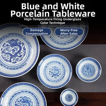 Porcelanski tanjur za serviranje Jingdezhen Linglong s motivom zmaja, okruglog oblika, za posluživanje i juhu, otporan na mikrovalnu pećnicu, prilagodljiv