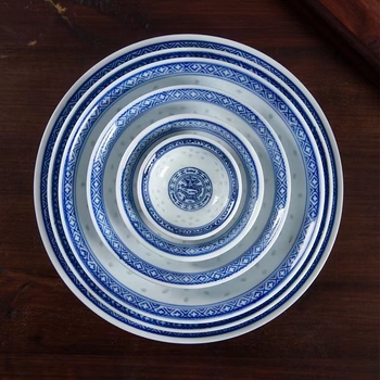 Porcelanski tanjur za serviranje Jingdezhen Linglong s motivom zmaja, okruglog oblika, za posluživanje i juhu, otporan na mikrovalnu pećnicu, prilagodljiv