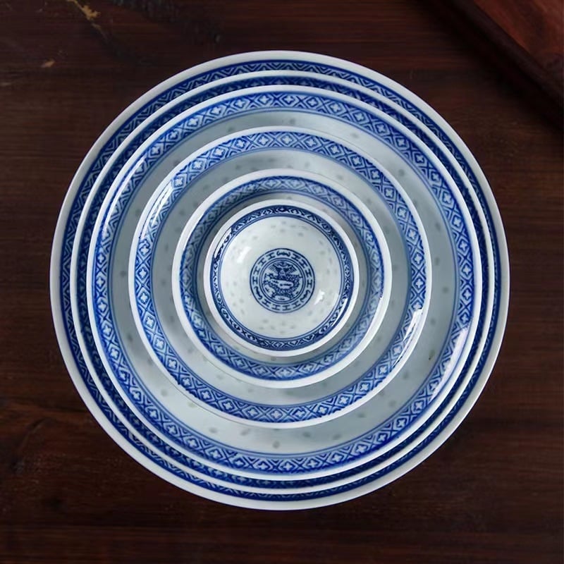 Porcelanski tanjur za serviranje Jingdezhen Linglong s motivom zmaja, okruglog oblika, za posluživanje i juhu, otporan na mikrovalnu pećnicu, prilagodljiv