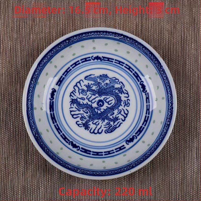 Porcelanski tanjur za serviranje Jingdezhen Linglong s motivom zmaja, okruglog oblika, za posluživanje i juhu, otporan na mikrovalnu pećnicu, prilagodljiv