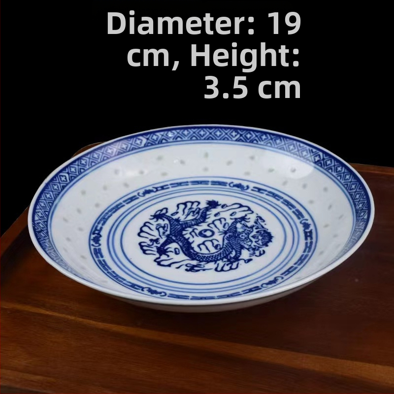Porcelanski tanjur za serviranje Jingdezhen Linglong s motivom zmaja, okruglog oblika, za posluživanje i juhu, otporan na mikrovalnu pećnicu, prilagodljiv