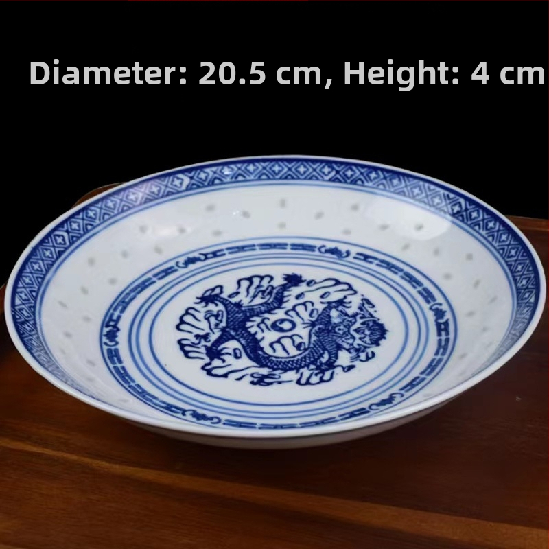 Porcelanski tanjur za serviranje Jingdezhen Linglong s motivom zmaja, okruglog oblika, za posluživanje i juhu, otporan na mikrovalnu pećnicu, prilagodljiv