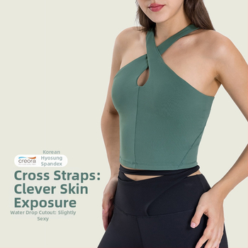 Sportinė liemenėlė su kryžminiu haltero dizainu, formuota pilno puodelio su įdėklu, seksuali nugara, nailono mišinys, tinka bėgiojimui ir treniruotėms