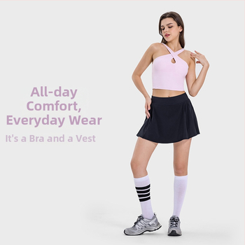 Sportinė liemenėlė su kryžminiu haltero dizainu, formuota pilno puodelio su įdėklu, seksuali nugara, nailono mišinys, tinka bėgiojimui ir treniruotėms