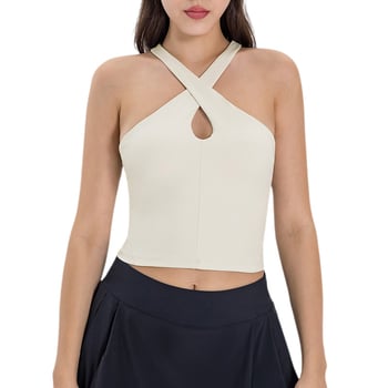 Sportinė liemenėlė su kryžminiu haltero dizainu, formuota pilno puodelio su įdėklu, seksuali nugara, nailono mišinys, tinka bėgiojimui ir treniruotėms