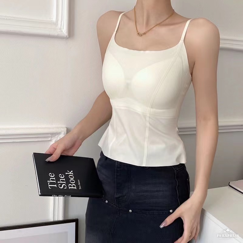 Camisola bez šavova, s nude dojmom, ugrađeni jastučići za grudi, tkanina od spandexa, naramenice sling, za sve sezone