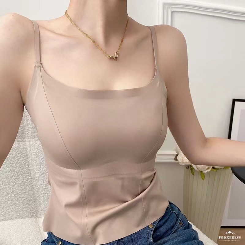 Camisola bez šavova, s nude dojmom, ugrađeni jastučići za grudi, tkanina od spandexa, naramenice sling, za sve sezone