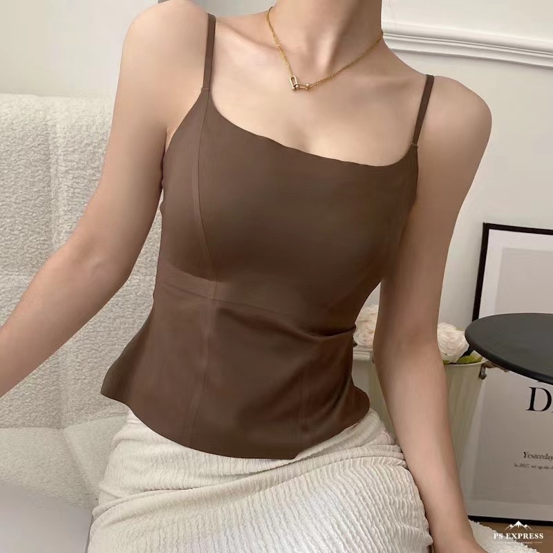 Camisola bez šavova, s nude dojmom, ugrađeni jastučići za grudi, tkanina od spandexa, naramenice sling, za sve sezone