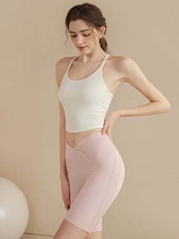 Moterų jogos sportinis viršelis su nugaros dizainu, poliesteris, pilni puodeliai, fiksuotos dvigubos petnešos, be plieninių žiedų