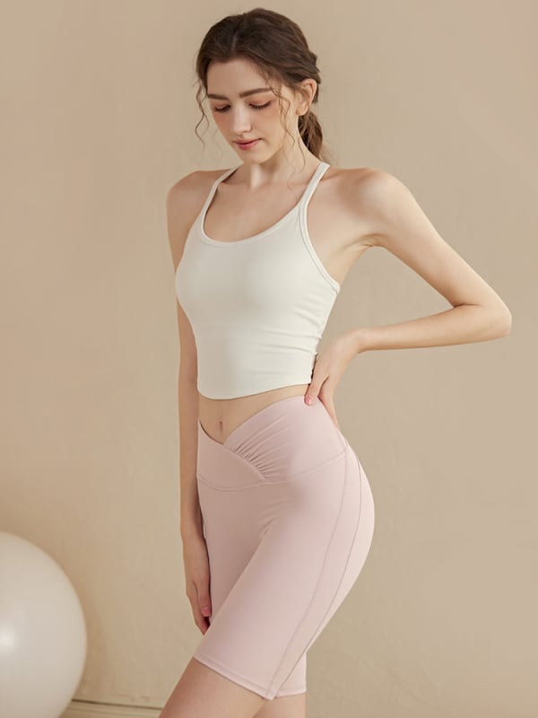 Moterų jogos sportinis viršelis su nugaros dizainu, poliesteris, pilni puodeliai, fiksuotos dvigubos petnešos, be plieninių žiedų