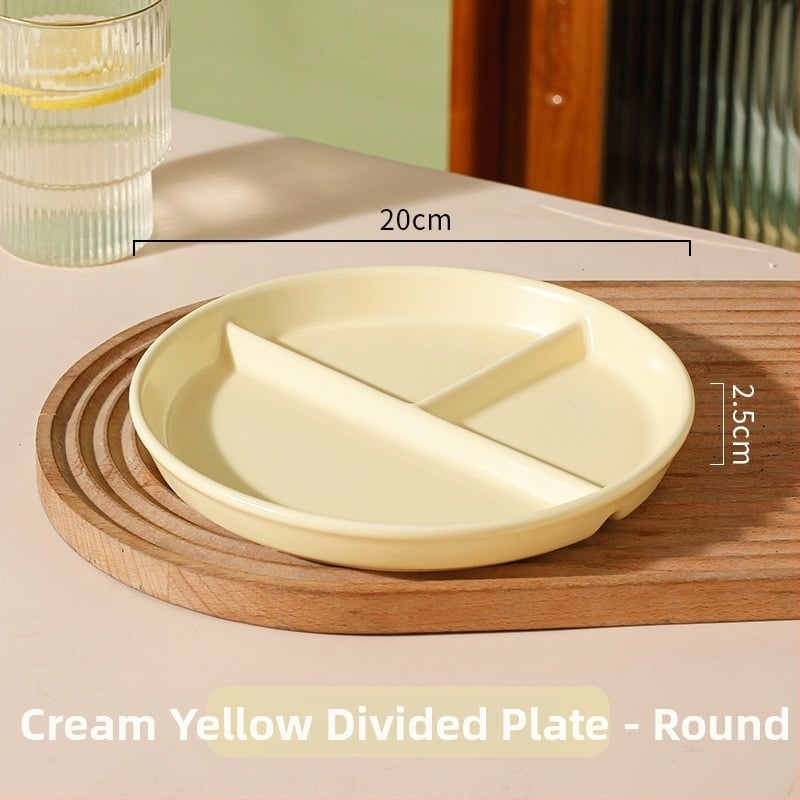 Farfurie ceramică cu trei compartimente pentru o singură persoană – model floral nordic sub glazură, stil japonez, rotund, compatibil cu microunde