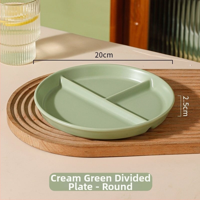 Farfurie ceramică cu trei compartimente pentru o singură persoană – model floral nordic sub glazură, stil japonez, rotund, compatibil cu microunde