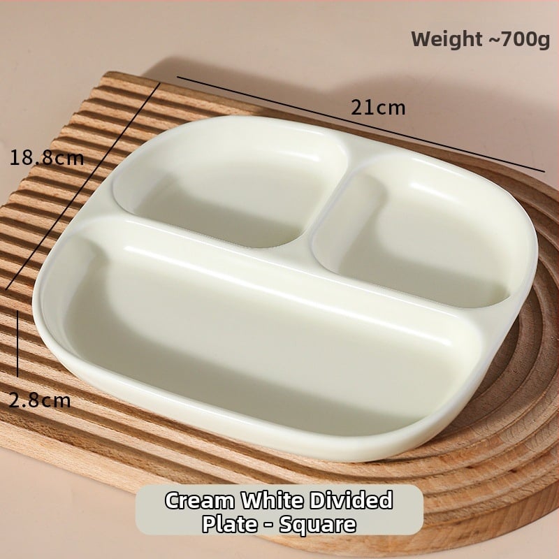 Farfurie ceramică cu trei compartimente pentru o singură persoană – model floral nordic sub glazură, stil japonez, rotund, compatibil cu microunde