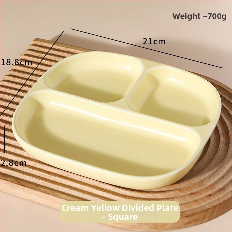 Farfurie ceramică cu trei compartimente pentru o singură persoană – model floral nordic sub glazură, stil japonez, rotund, compatibil cu microunde