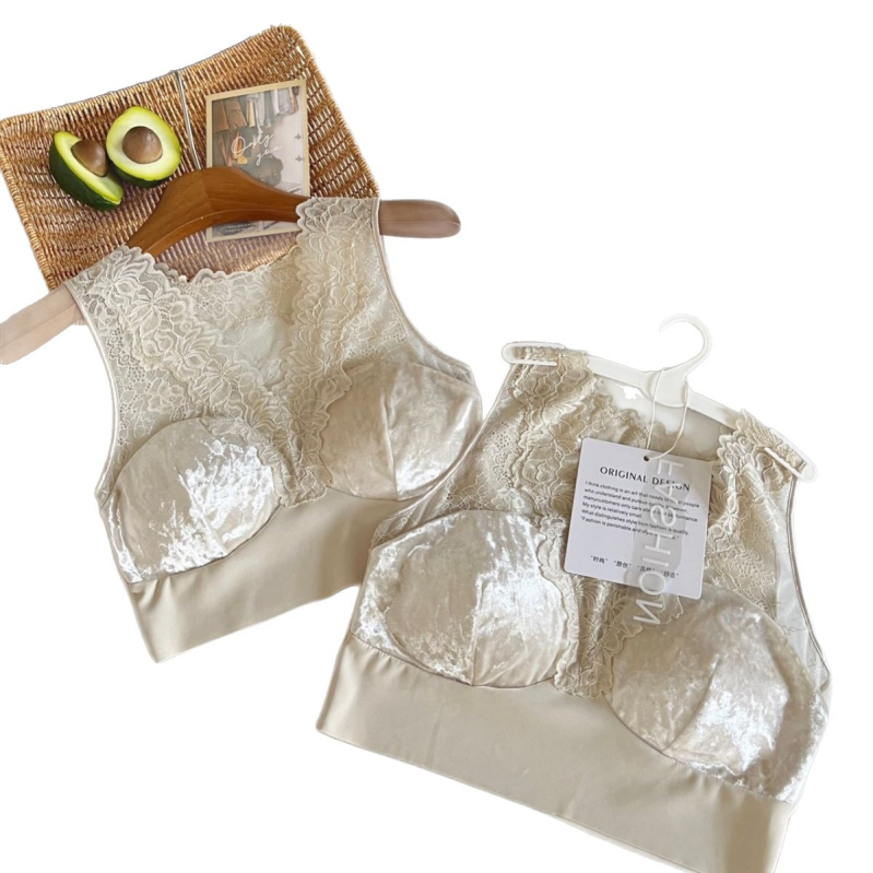 Bralet s kristalnim velurom i čipkom, fiksnim košaricama, leđa u francuskom stilu, korejski stil, wrap-top s V-dekolteom za žene