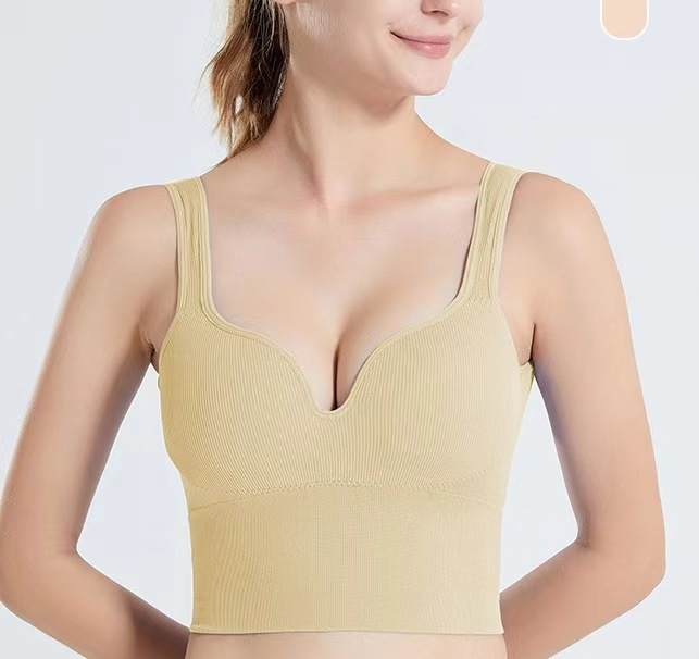 Bevielė sportinė liemenėlė su ilga linija, 3/4 puodelio, kempinės įdėklas, nailonas audinys, dvigubi pečiai, tinkama jogai ir miegui