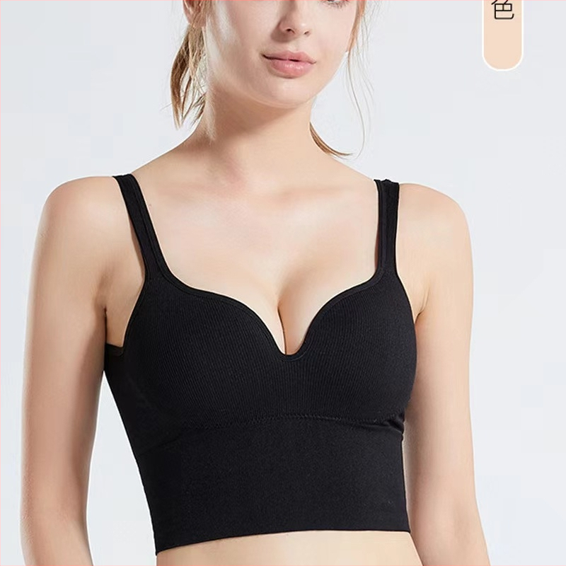Bezrámová športová podprsenka s dlhým strihom, 3/4 košíček, pena výplň, nylonový materiál, dvojité ramienka, vhodná na jogu a spanie