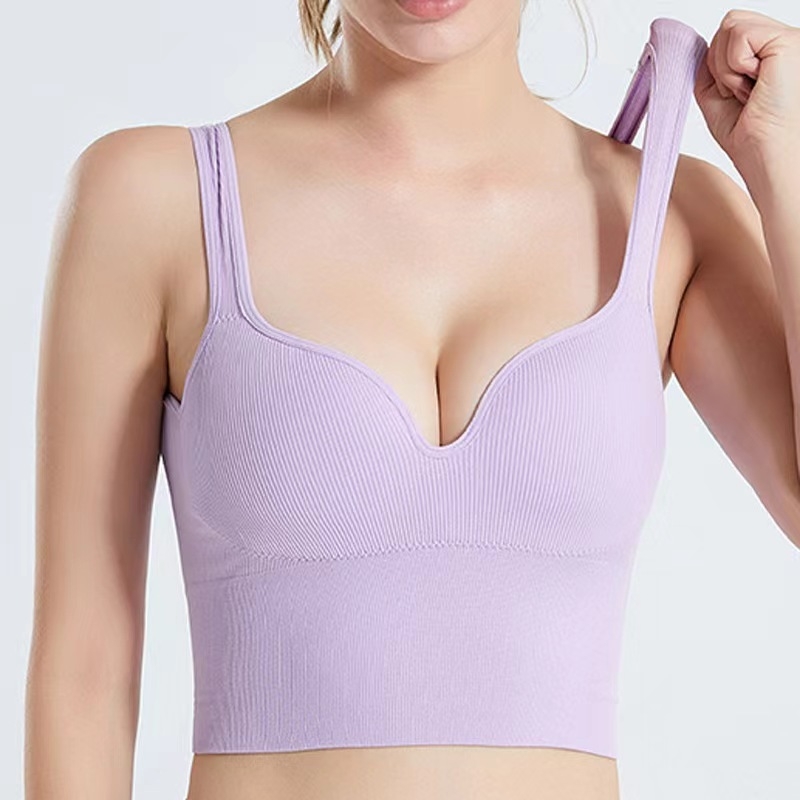 Bevielė sportinė liemenėlė su ilga linija, 3/4 puodelio, kempinės įdėklas, nailonas audinys, dvigubi pečiai, tinkama jogai ir miegui