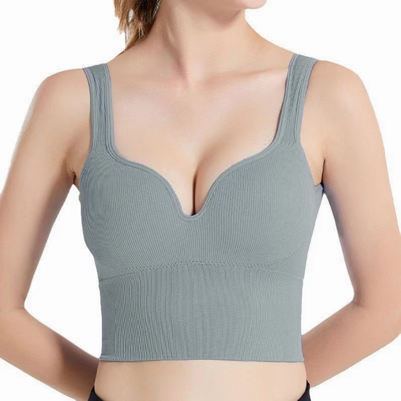 Bevielė sportinė liemenėlė su ilga linija, 3/4 puodelio, kempinės įdėklas, nailonas audinys, dvigubi pečiai, tinkama jogai ir miegui