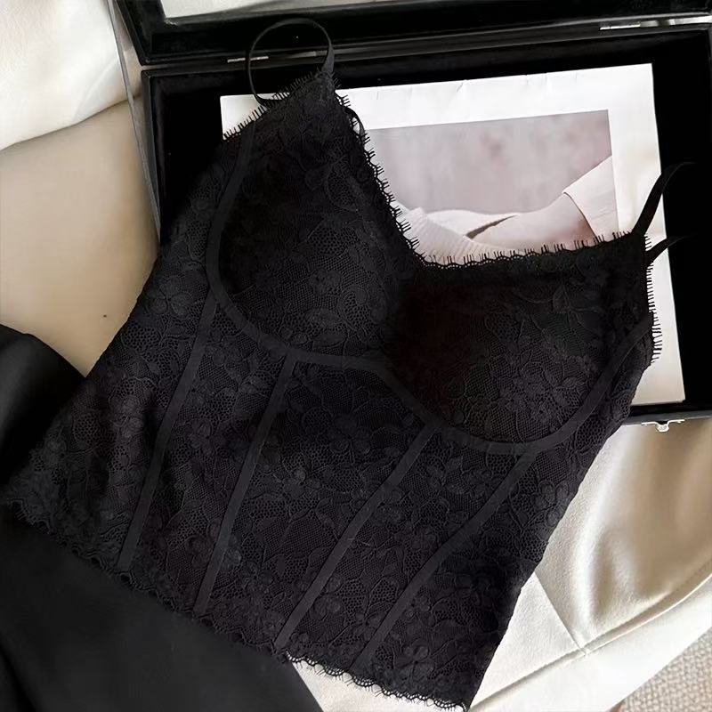 Francuski stil čipkasti top s lijepim leđima, žensko donje rublje s umetkom za grudi, lagani ljetni top koji se može nositi samostalno ili kao osnovni sloj