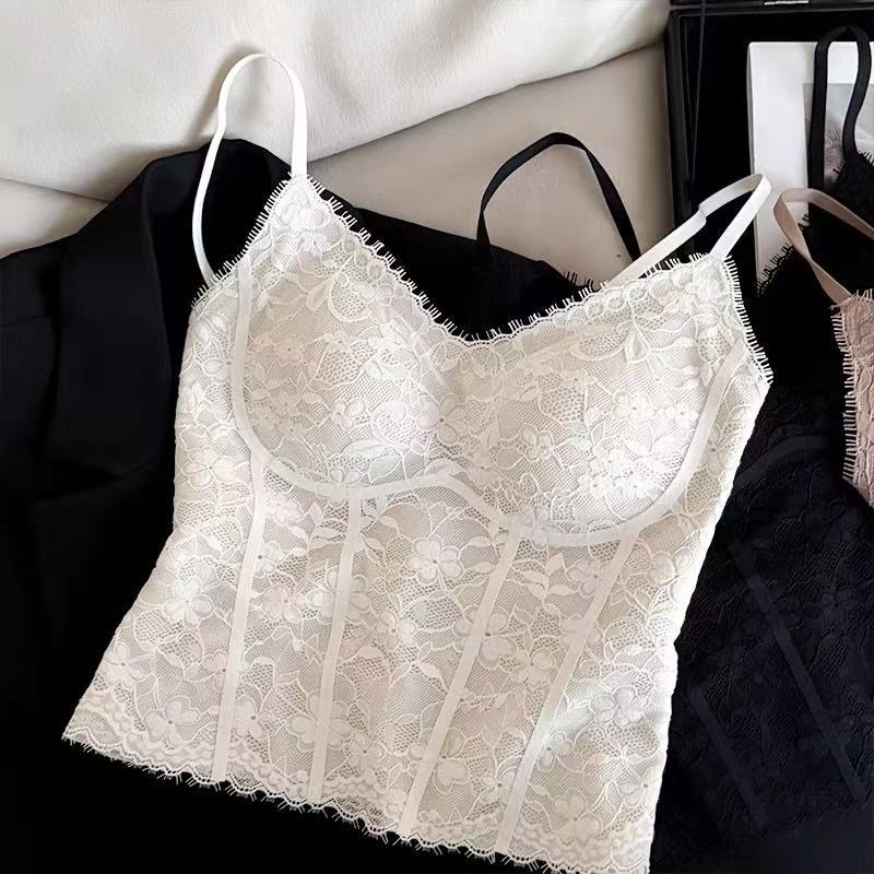 Francuski stil čipkasti top s lijepim leđima, žensko donje rublje s umetkom za grudi, lagani ljetni top koji se može nositi samostalno ili kao osnovni sloj